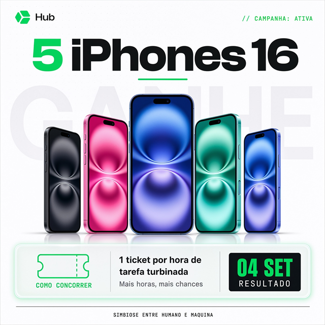 Sorteio de 5 iPhones 16 na Hub